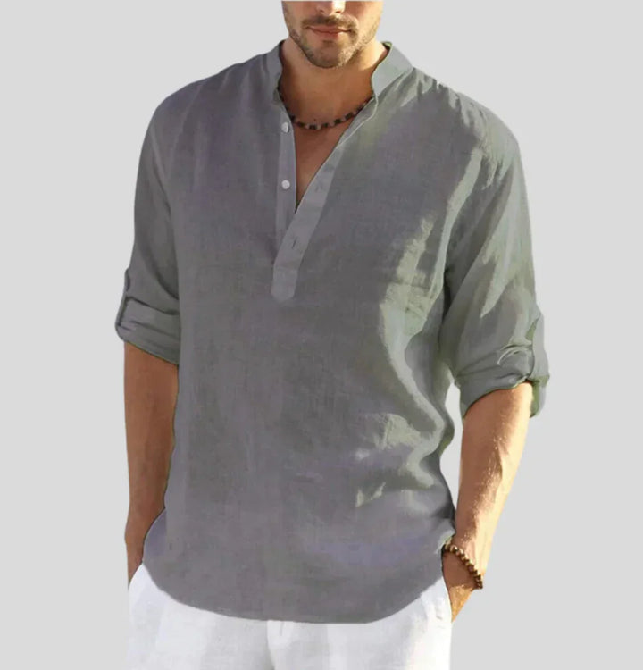 Ethan | Chemise Homme Lin Blanche Col Mao