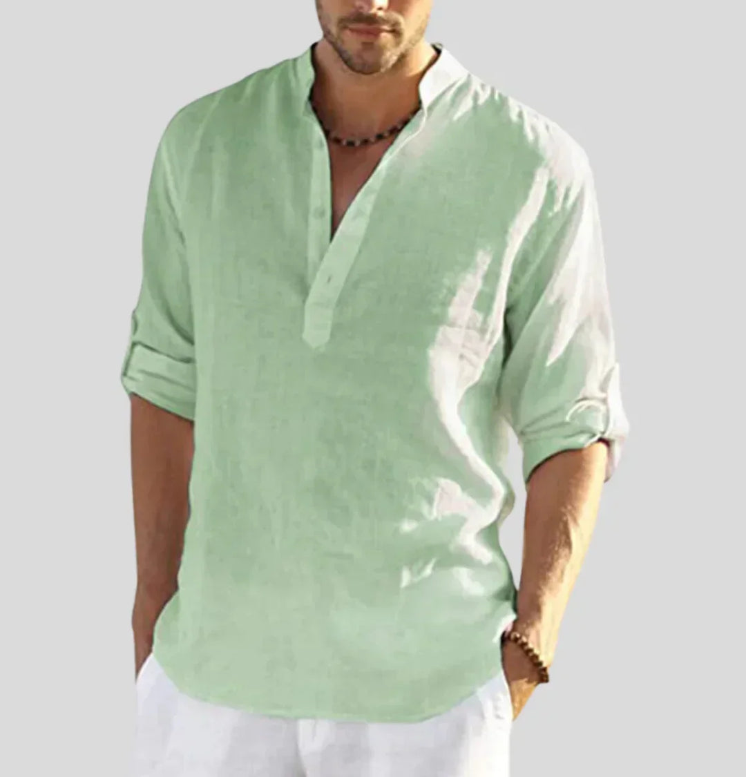 Ethan | Chemise Homme Lin Blanche Col Mao