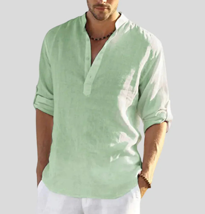 Ethan | Chemise Homme Lin Blanche Col Mao