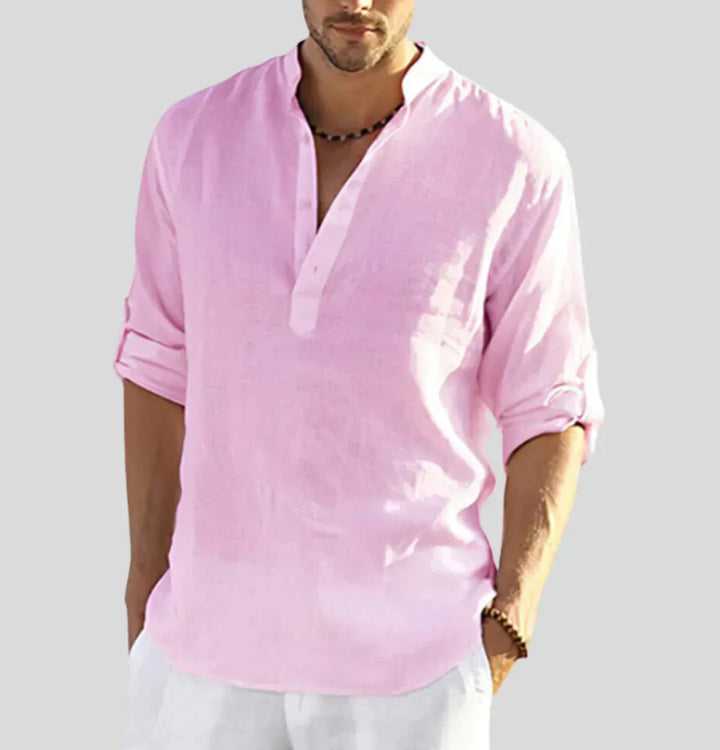 Ethan | Chemise Homme Lin Blanche Col Mao