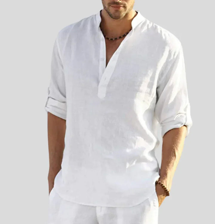 Ethan | Chemise Homme Lin Blanche Col Mao