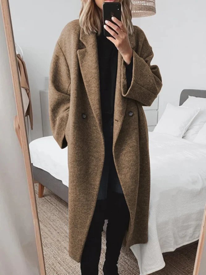 Eva | Manteau Croisé Oversize Femme Laine Marron