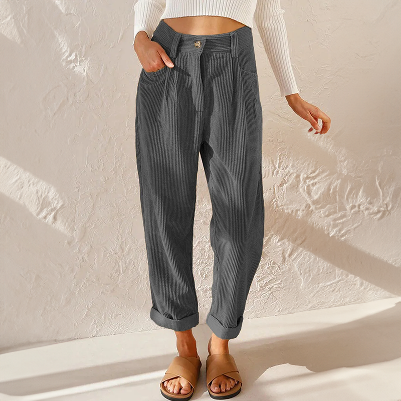 Eva | Pantalon Velours Côtelé Taille Haute Femme