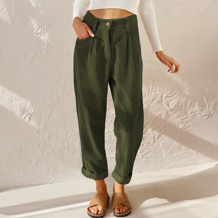 Eva | Pantalon Velours Côtelé Taille Haute Femme