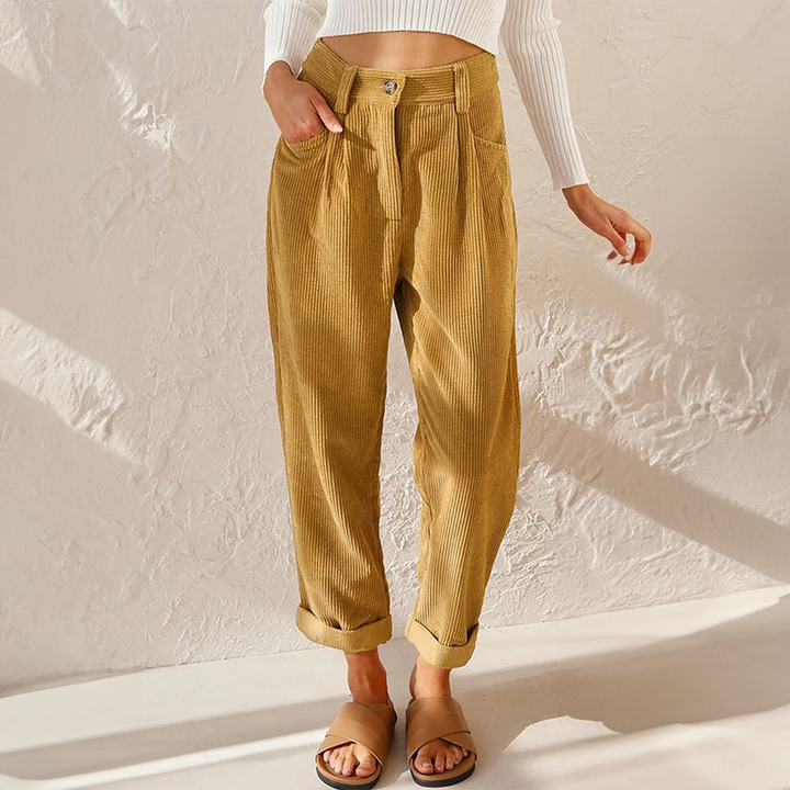 Eva | Pantalon Velours Côtelé Taille Haute Femme