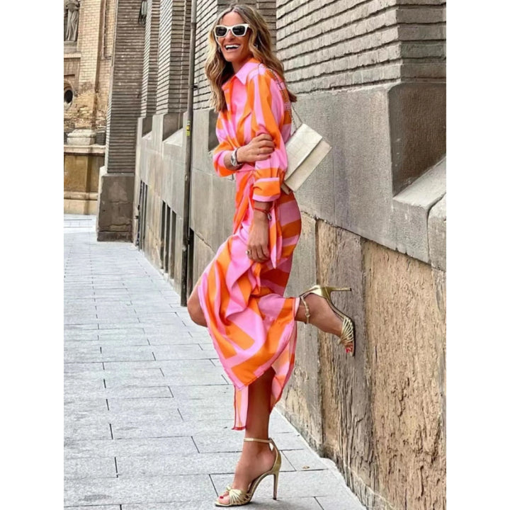 Eva | Robe Femme Rayée Portefeuille Midi
