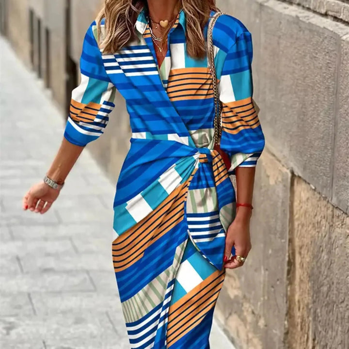 Eva | Robe Femme Rayée Portefeuille Midi