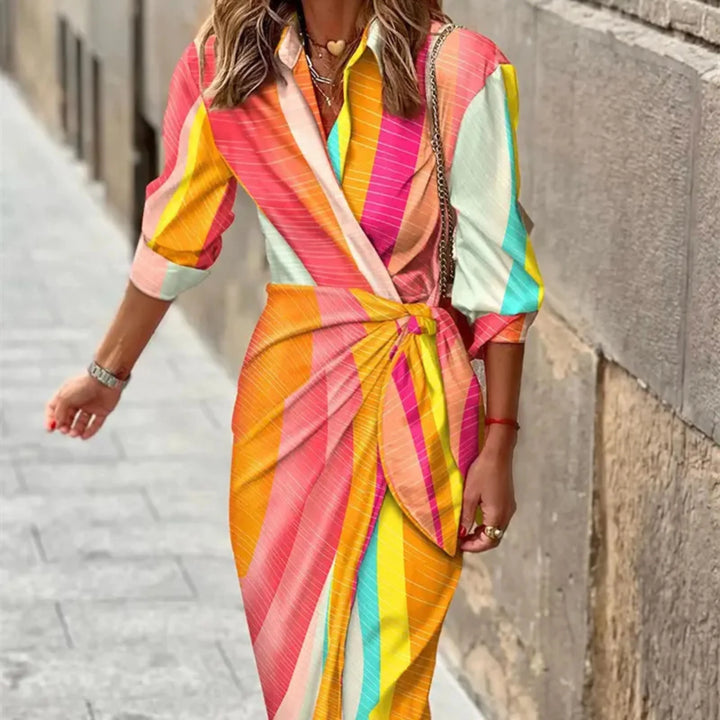 Eva | Robe Femme Rayée Portefeuille Midi