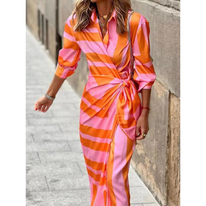 Eva | Robe Femme Rayée Portefeuille Midi