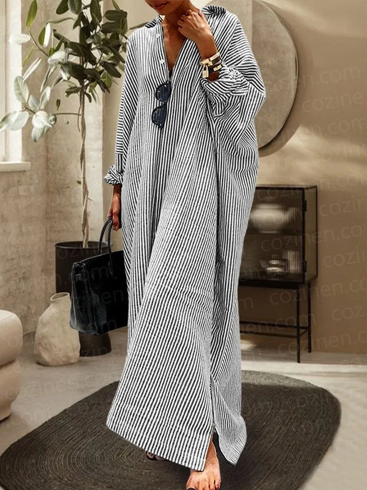 Eva | Robe Longue Rayée Oversize Femme Col V