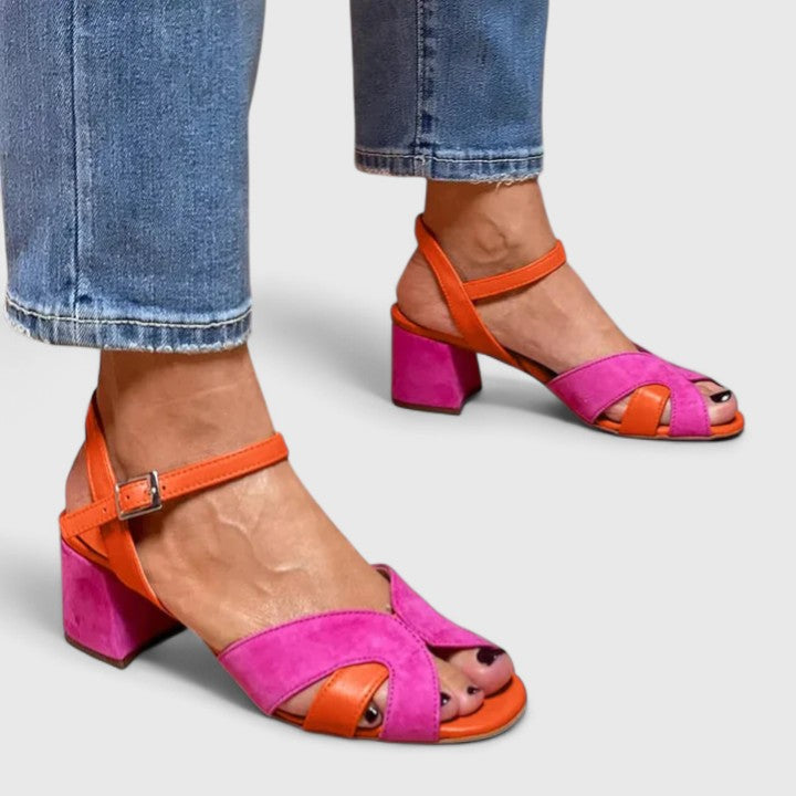 Eva | Sandales Femme Bicolores Talon Rose Orange