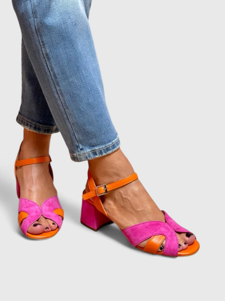 Eva | Sandales Femme Bicolores Talon Rose Orange