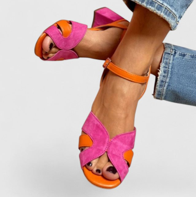 Eva | Sandales Femme Bicolores Talon Rose Orange