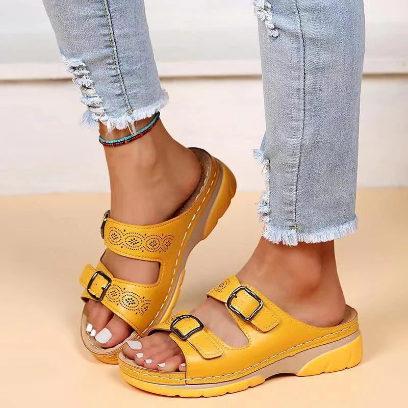 Eva | Sandales Femme Plateforme Boucles Cuir