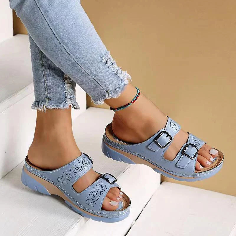 Eva | Sandales Femme Plateforme Boucles Cuir