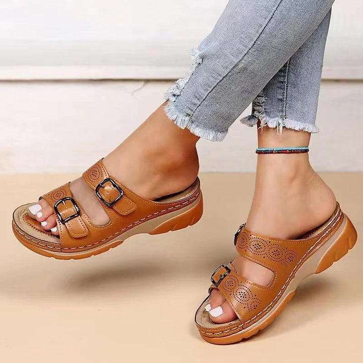 Eva | Sandales Femme Plateforme Boucles Cuir