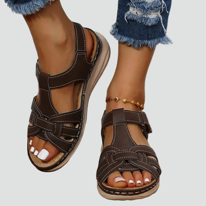 Eva | Sandales Plateforme Tressées Femme Bride Cheville Marron