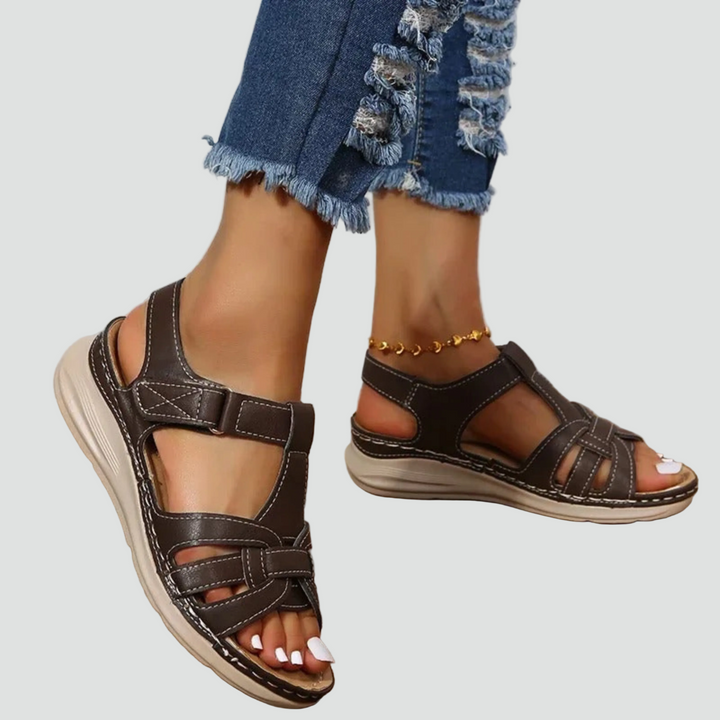 Eva | Sandales Plateforme Tressées Femme Bride Cheville Marron