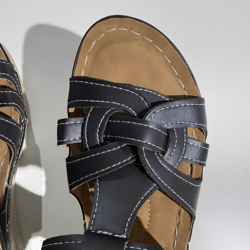 Eva | Sandales Plateforme Tressées Femme Bride Cheville Marron