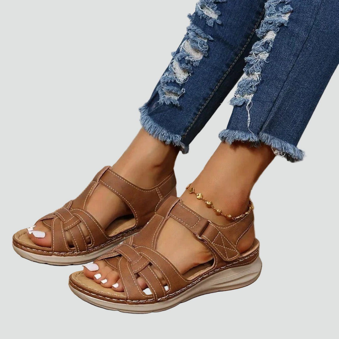 Eva | Sandales Plateforme Tressées Femme Bride Cheville Marron