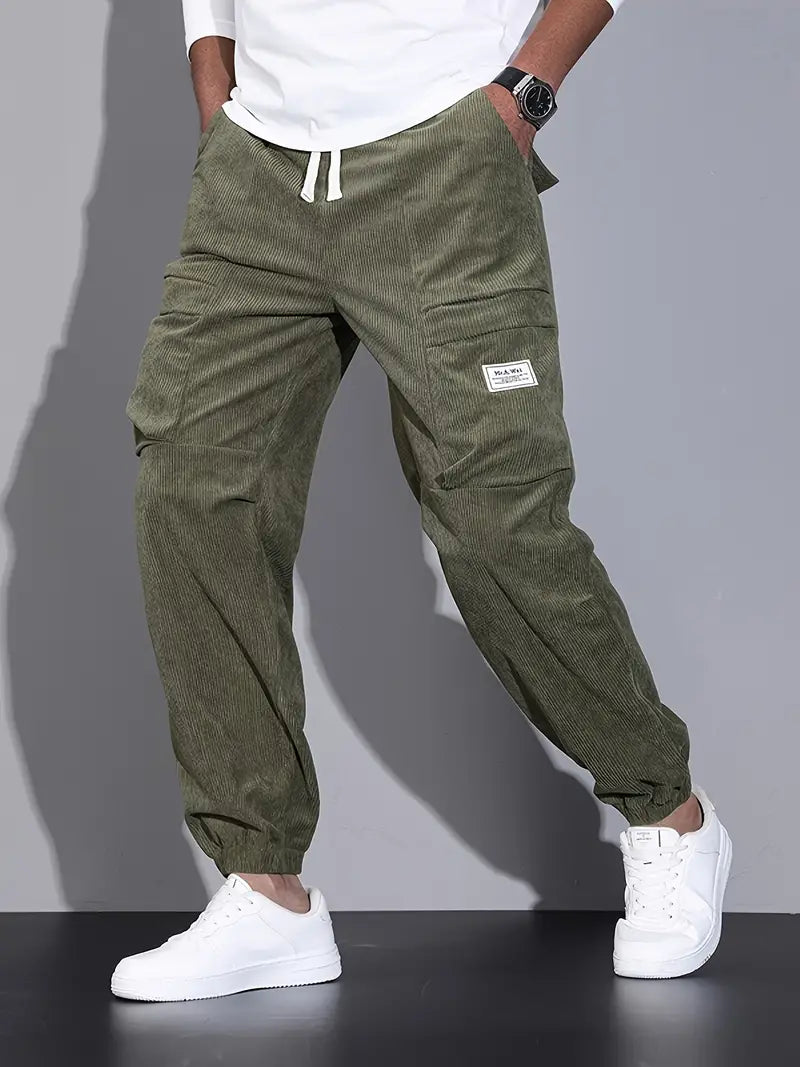 Florian | Pantalon Cargo Velours Côtelé Marron Homme Coupe Ample