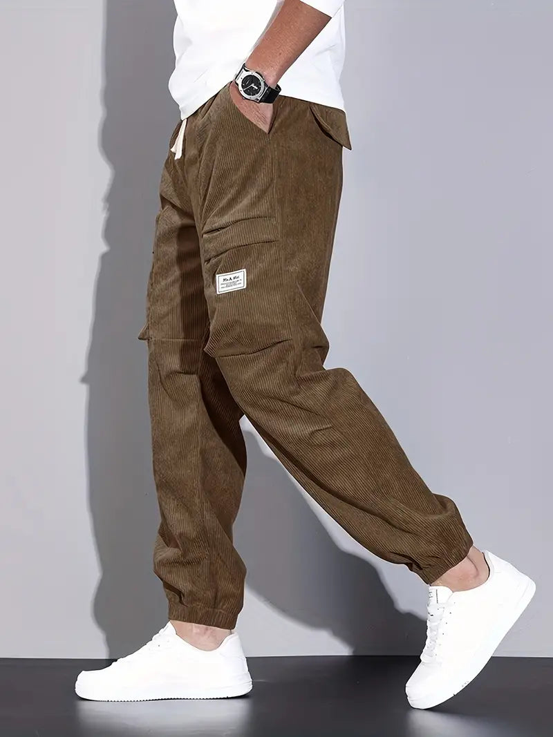 Florian | Pantalon Cargo Velours Côtelé Marron Homme Coupe Ample