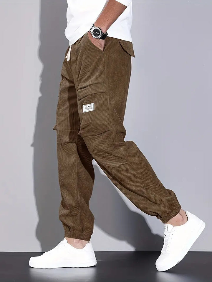 Florian | Pantalon Cargo Velours Côtelé Marron Homme Coupe Ample