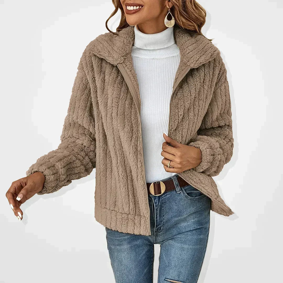 Floriane | Blouson Bomber Femme Polaire Zippé Beige