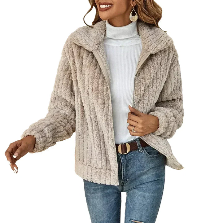 Floriane | Blouson Bomber Femme Polaire Zippé Beige