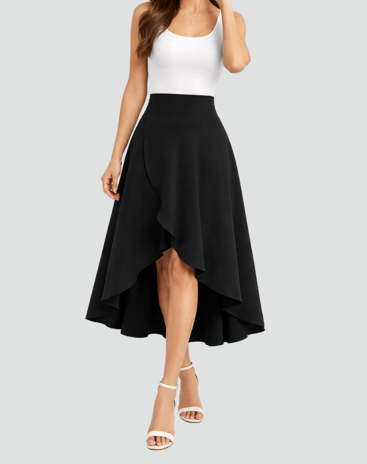 Floriane | Jupe Femme Asymétrique Taille Haute Volantée