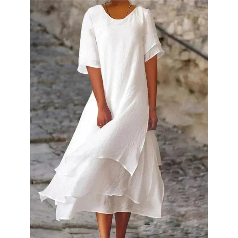 Floriane | Robe Femme Fluide Manches Courtes Superposée