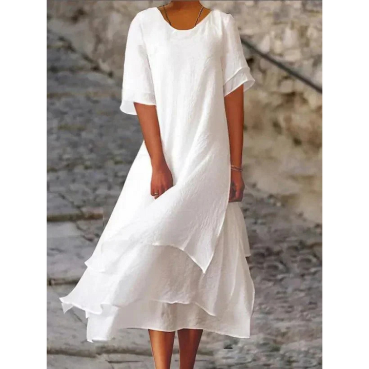Floriane | Robe Femme Fluide Manches Courtes Superposée