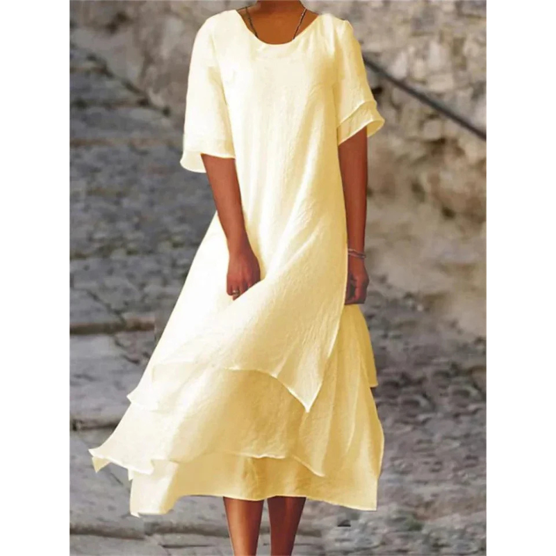 Floriane | Robe Femme Fluide Manches Courtes Superposée