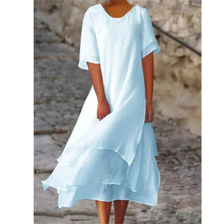 Floriane | Robe Femme Fluide Manches Courtes Superposée