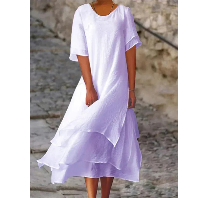 Floriane | Robe Femme Fluide Manches Courtes Superposée