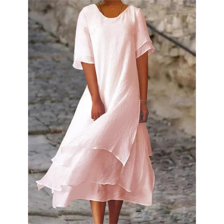 Floriane | Robe Femme Fluide Manches Courtes Superposée