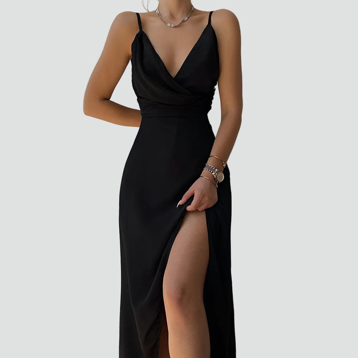 Floriane | Robe Longue Portefeuille Fendue Mousseline Vert Sauge