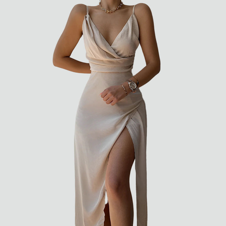 Floriane | Robe Longue Portefeuille Fendue Mousseline Vert Sauge