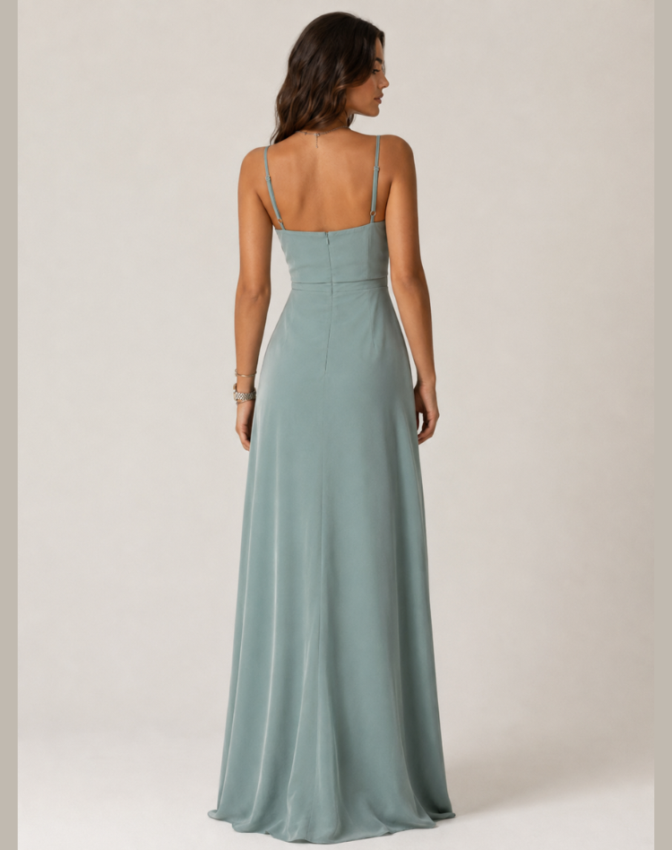 Floriane | Robe Longue Portefeuille Fendue Mousseline Vert Sauge