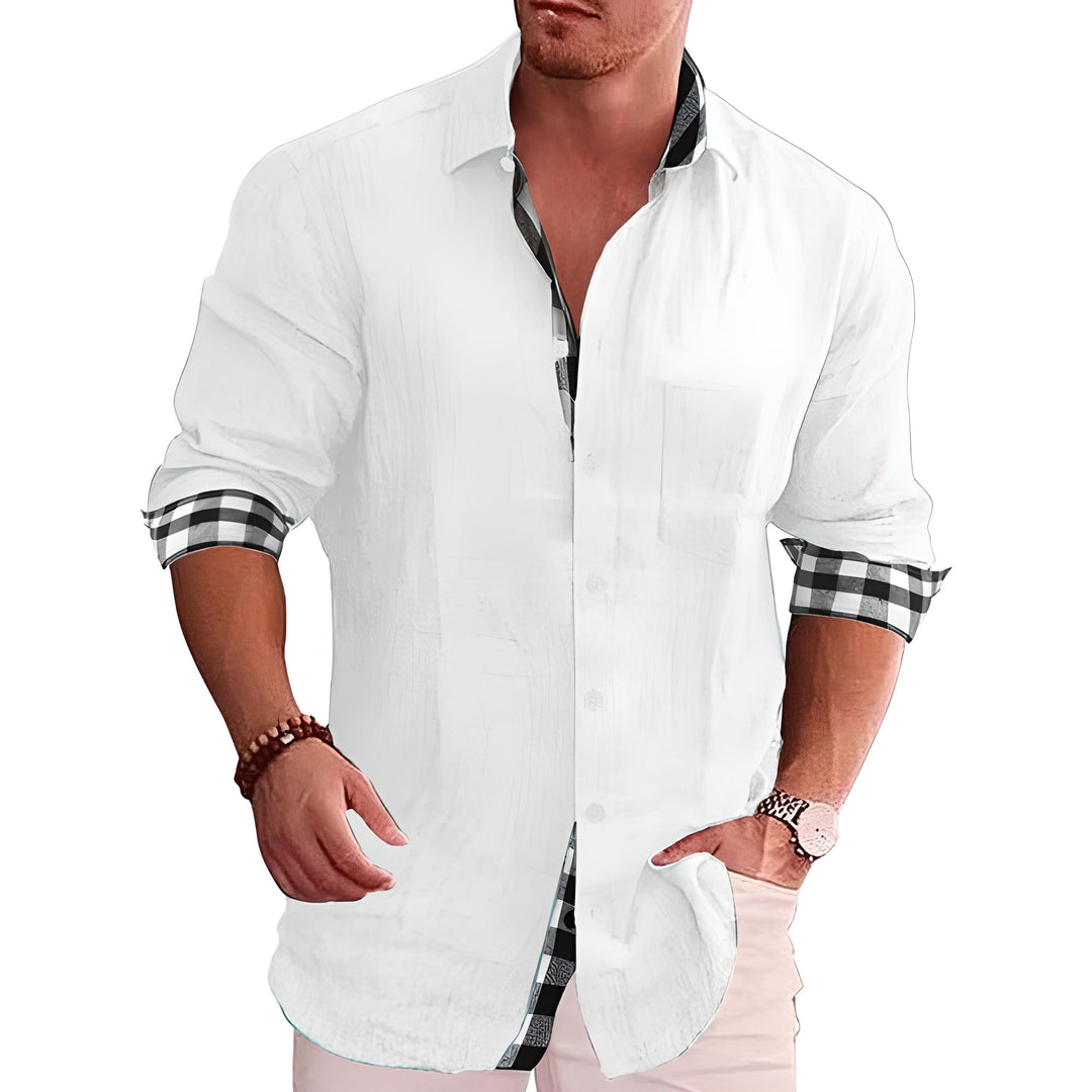 François | Chemise Homme Lin Carreaux Contrastés
