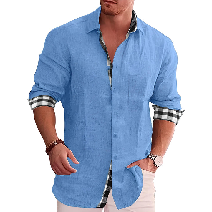 François | Chemise Homme Lin Carreaux Contrastés