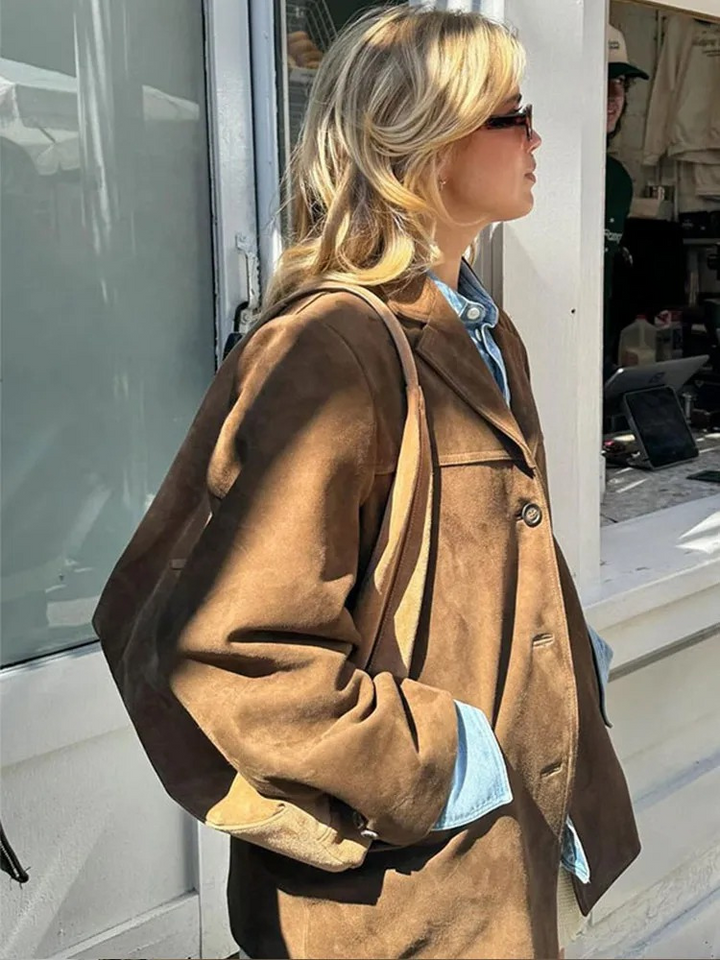 Gabrielle | Blazer Oversize Femme en Suédine Marron