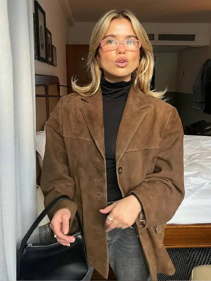 Gabrielle | Blazer Oversize Femme en Suédine Marron