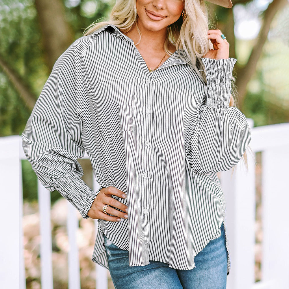 Gabrielle | Chemise Rayée Femme Épaules Dénudées Manches Longues