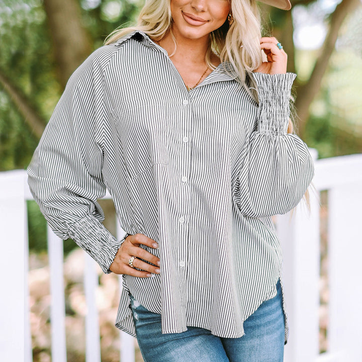 Gabrielle | Chemise Rayée Femme Épaules Dénudées Manches Longues