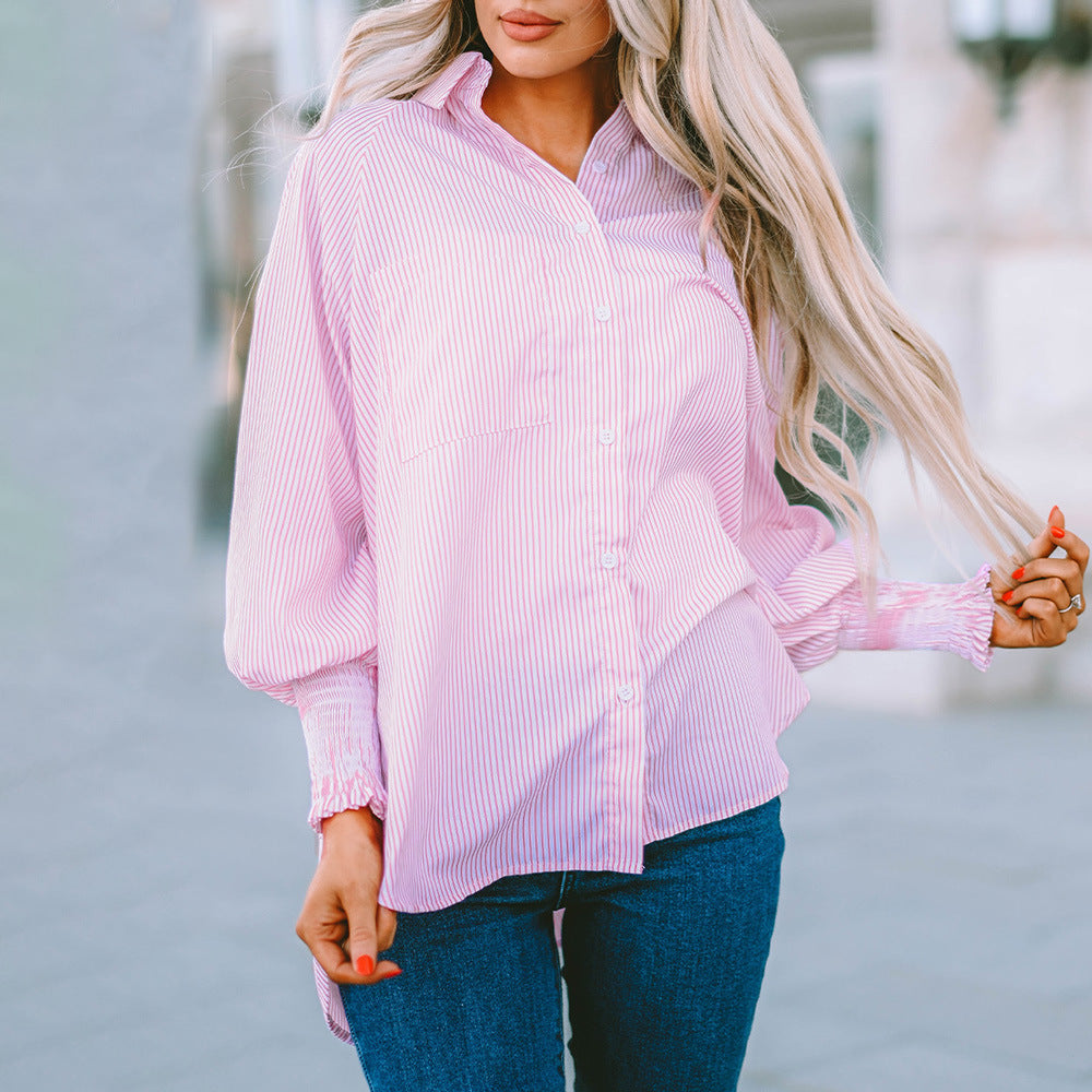Gabrielle | Chemise Rayée Femme Épaules Dénudées Manches Longues