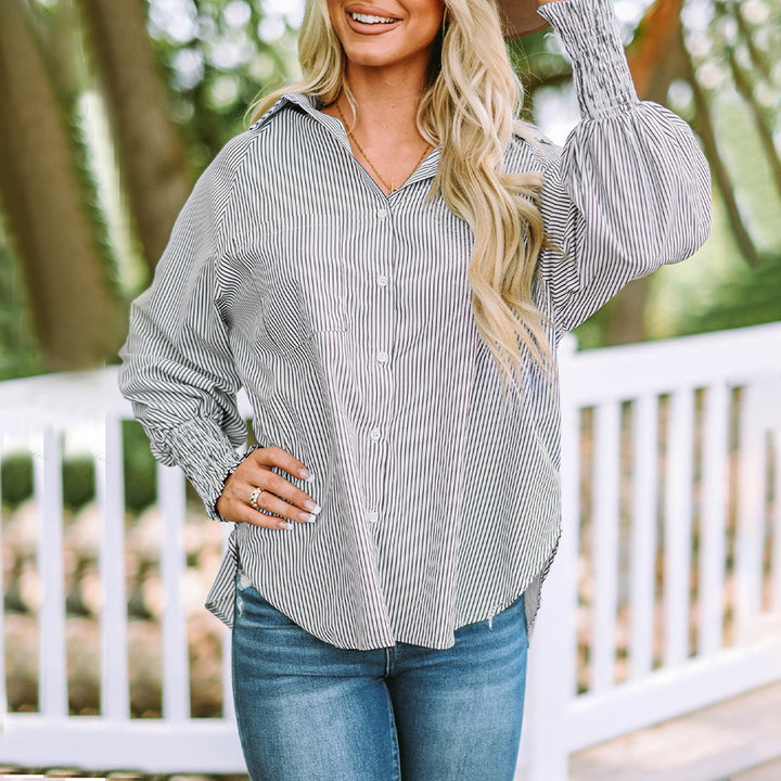 Gabrielle | Chemise Rayée Femme Épaules Dénudées Manches Longues