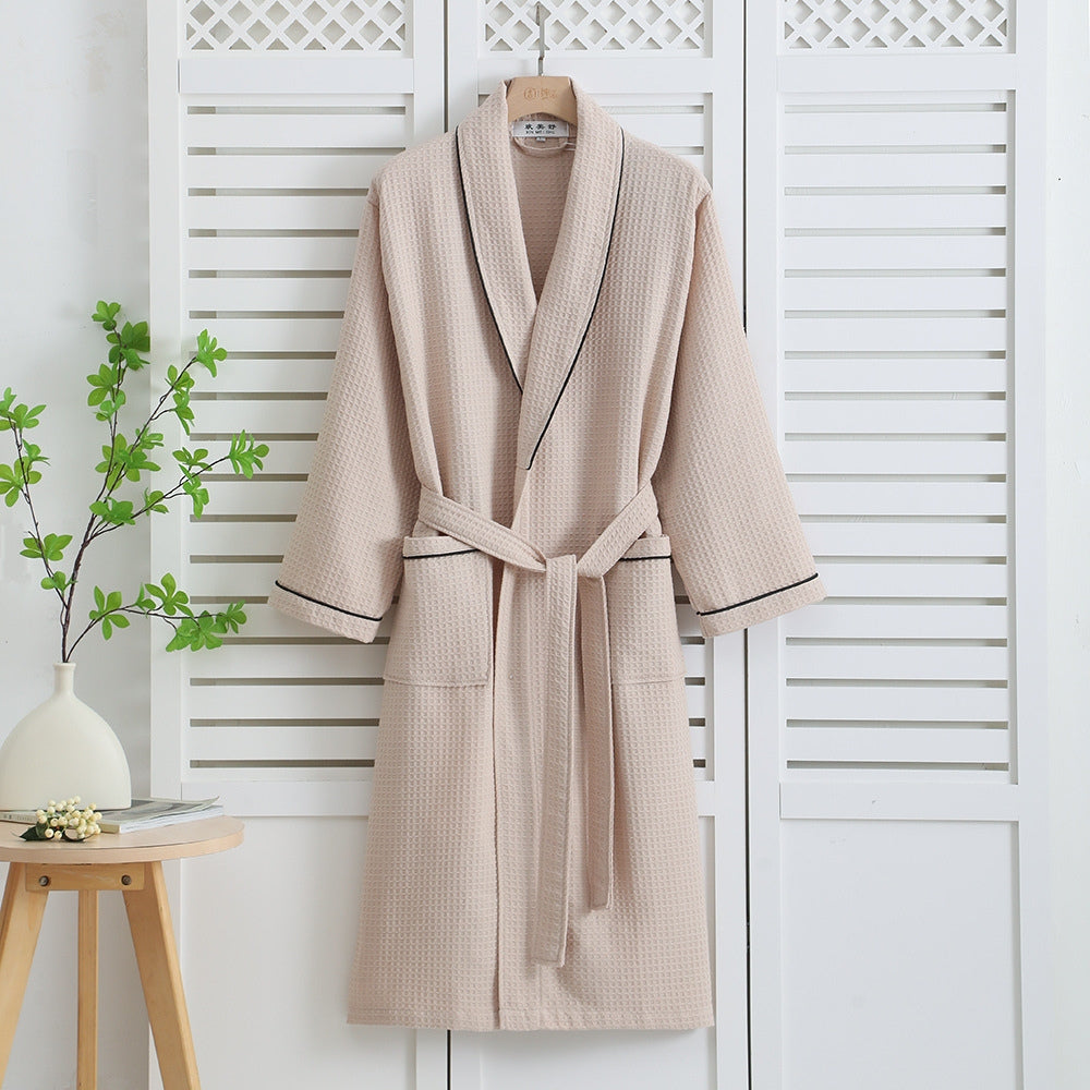 Gabrielle | Peignoir Gaufré Rose Manches Longues Poches