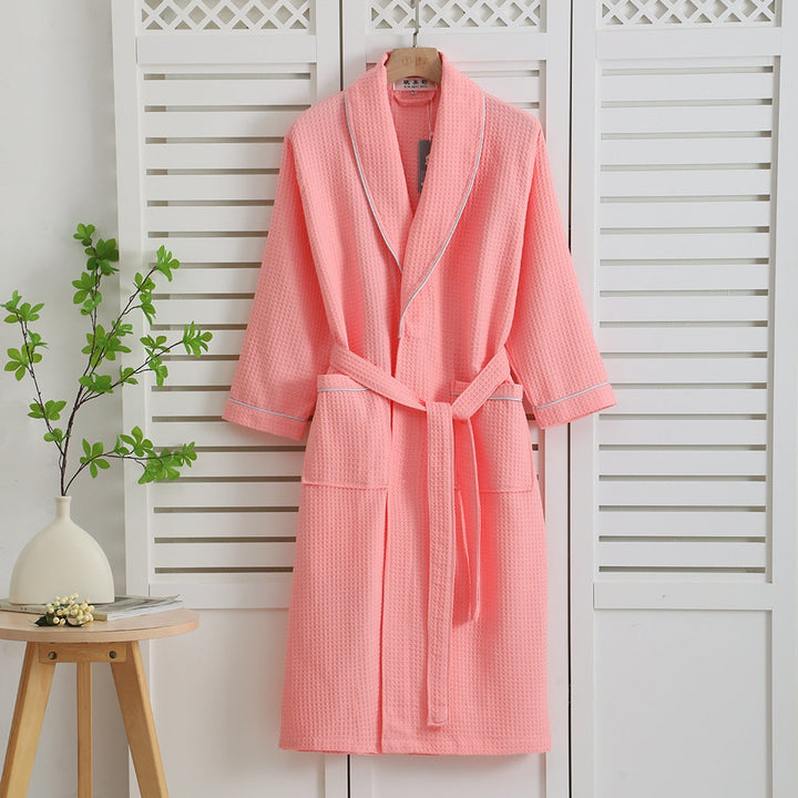 Gabrielle | Peignoir Gaufré Rose Manches Longues Poches
