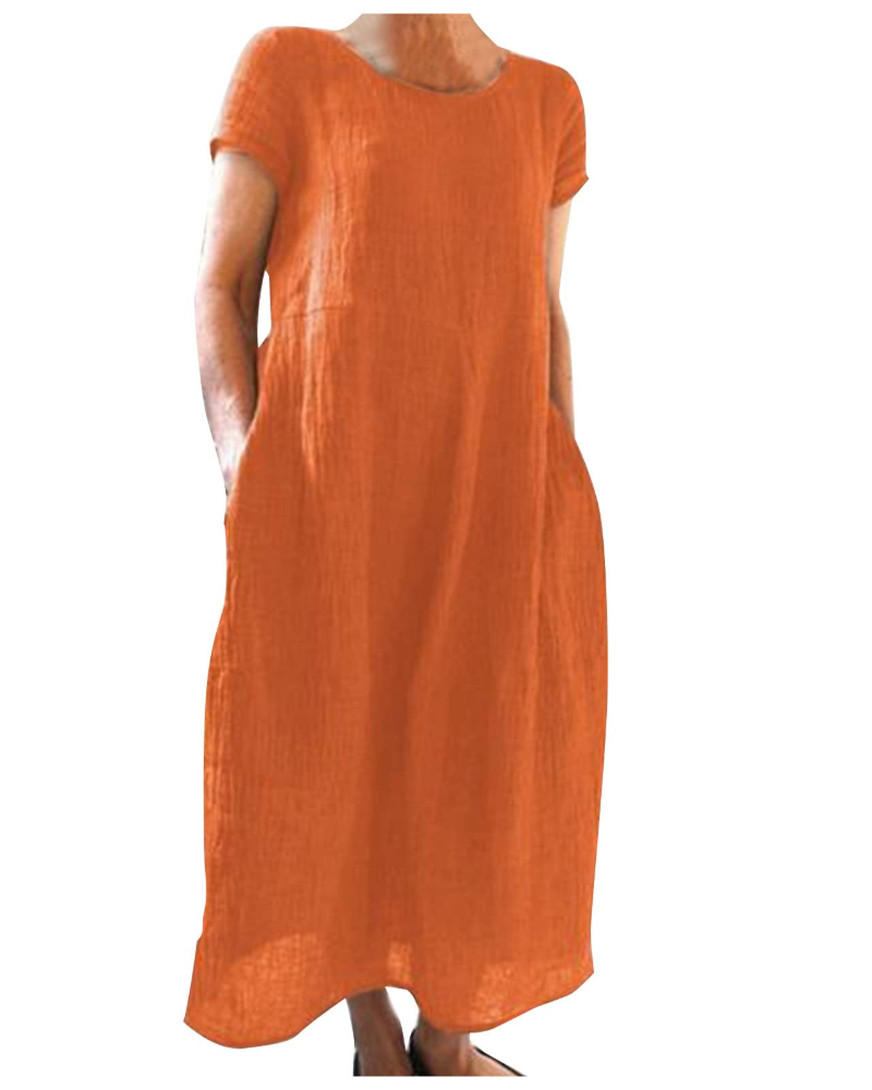 Gabrielle | Robe Midi Violette Femme Manches Courtes Poches
